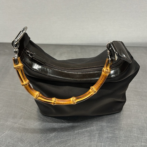 GUCCI Bamboo Shoulder Chocolate Brown Nylon Bag - Picture 2 of 6